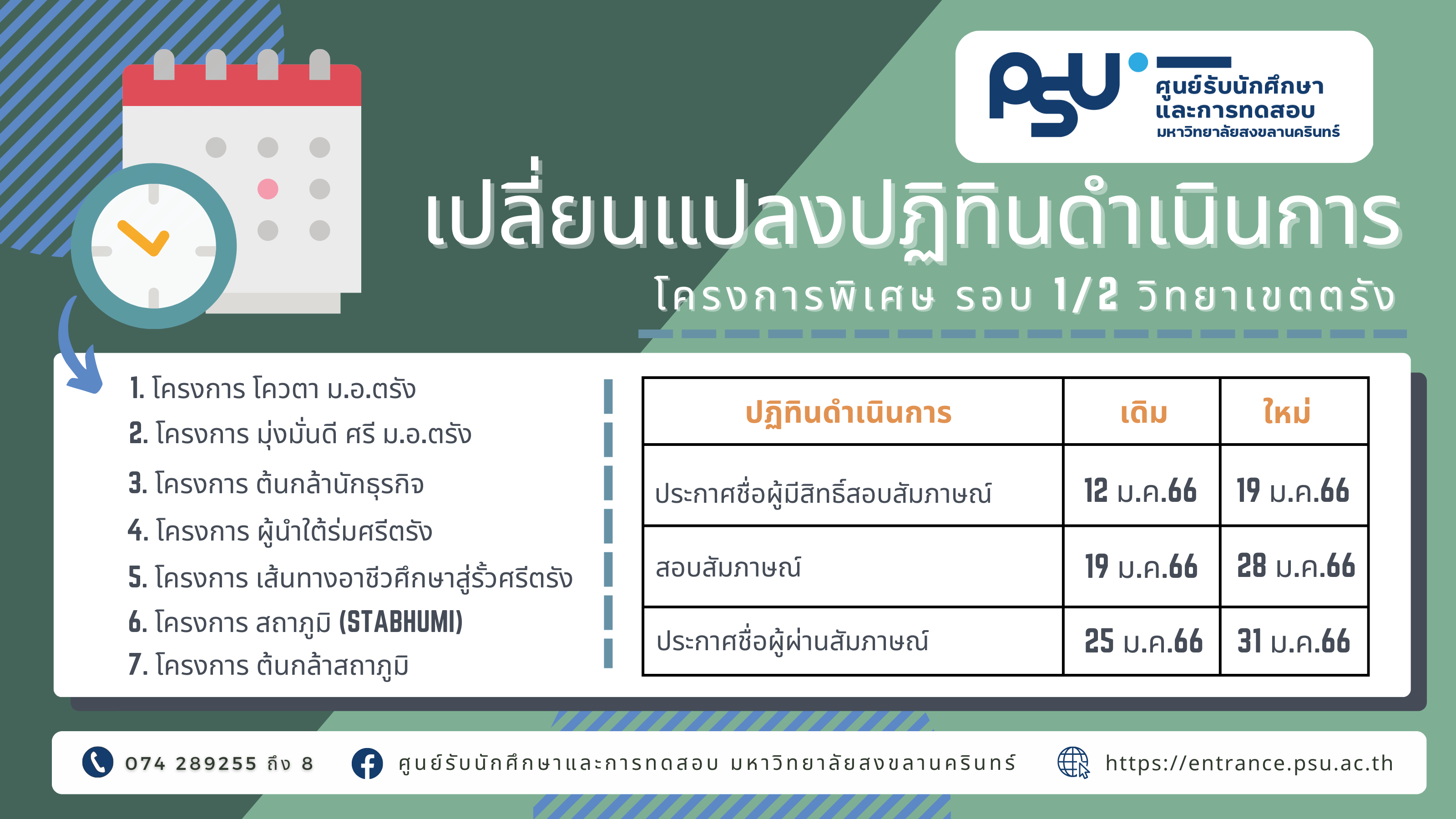 Read more about the article เปลี่ยนแปลงปฏิทินดำเนินการ รอบ 1/2 ปี 2566